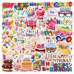 50pcs Birthday Stickers Waterproof Vinyl Reusable Cartoon Designs