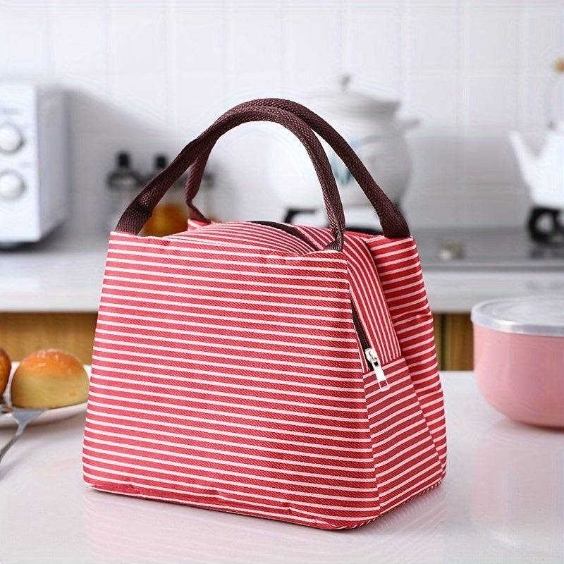 Striped Insulated Lunch Bag Leak Proof Bento Box