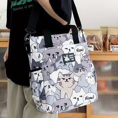 Cat Print Canvas Messenger Bag for Laptop