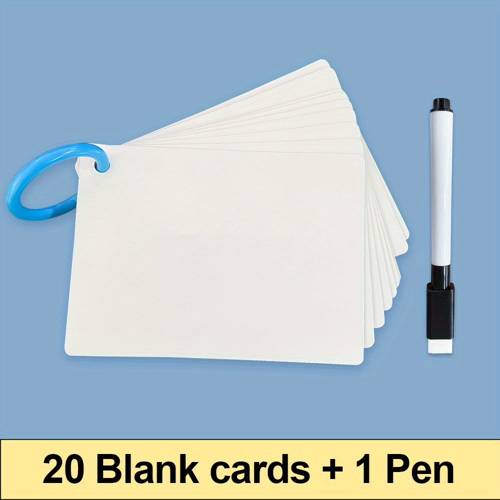 20pcs Double Sided Blank Flash Cards Dry Erase Waterproof Glossy Finish