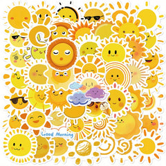 50pcs Vinyl Sun Stickers Reusable Cartoon Sun Decals for Adults