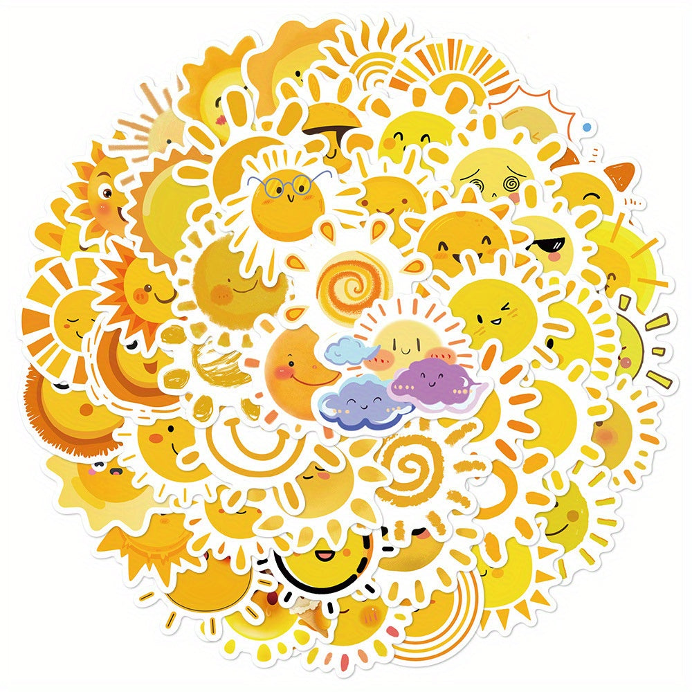 50pcs Vinyl Sun Stickers Reusable Cartoon Sun Decals for Adults