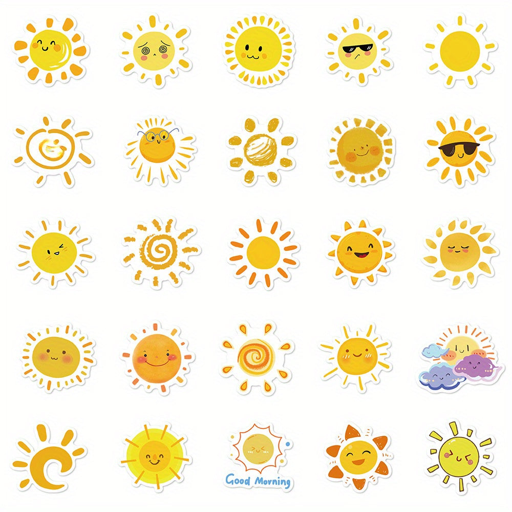 50pcs Vinyl Sun Stickers Reusable Cartoon Sun Decals for Adults