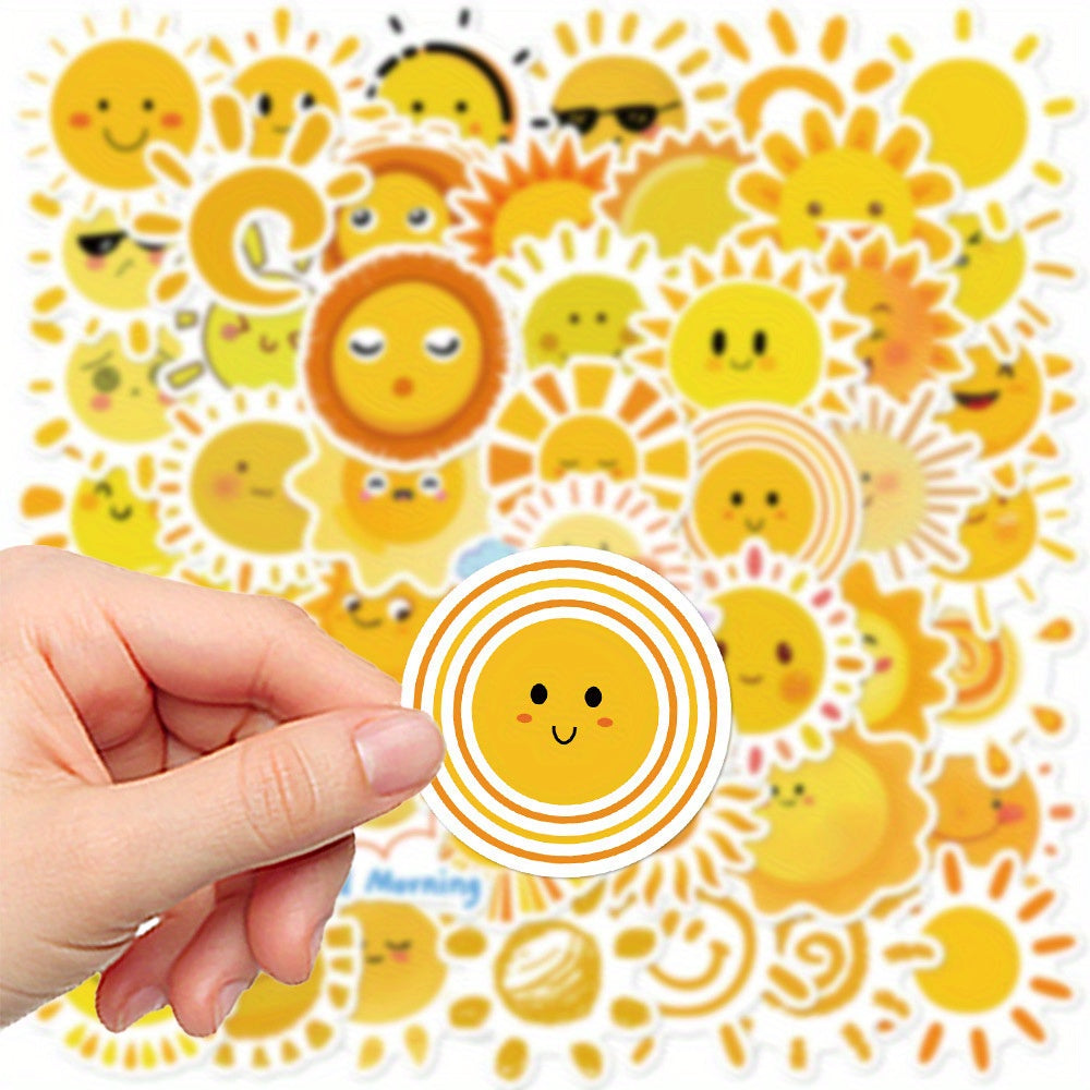 50pcs Vinyl Sun Stickers Reusable Cartoon Sun Decals for Adults
