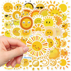 50pcs Vinyl Sun Stickers Reusable Cartoon Sun Decals for Adults