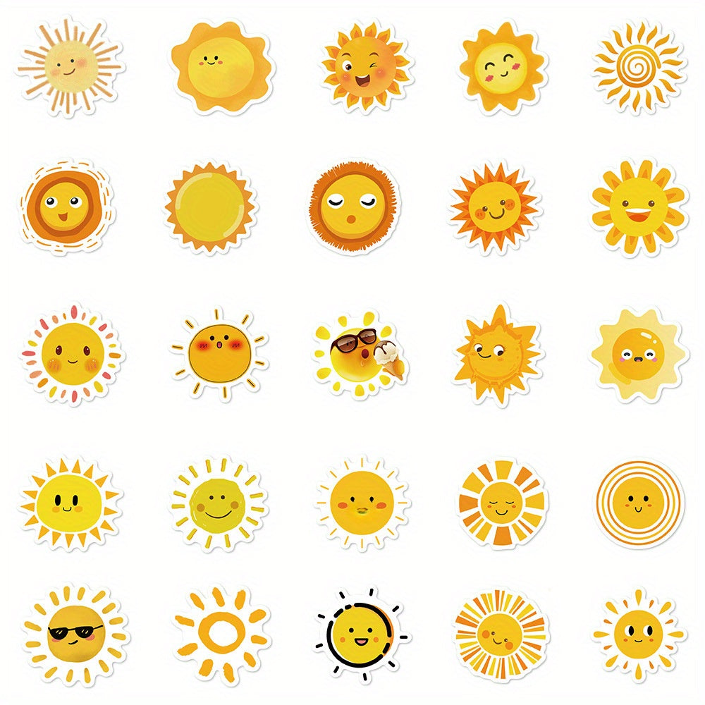 50pcs Vinyl Sun Stickers Reusable Cartoon Sun Decals for Adults