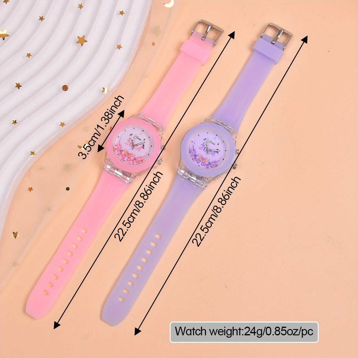 LED Butterfly Pattern Quartz Wristwatch Set for Girls