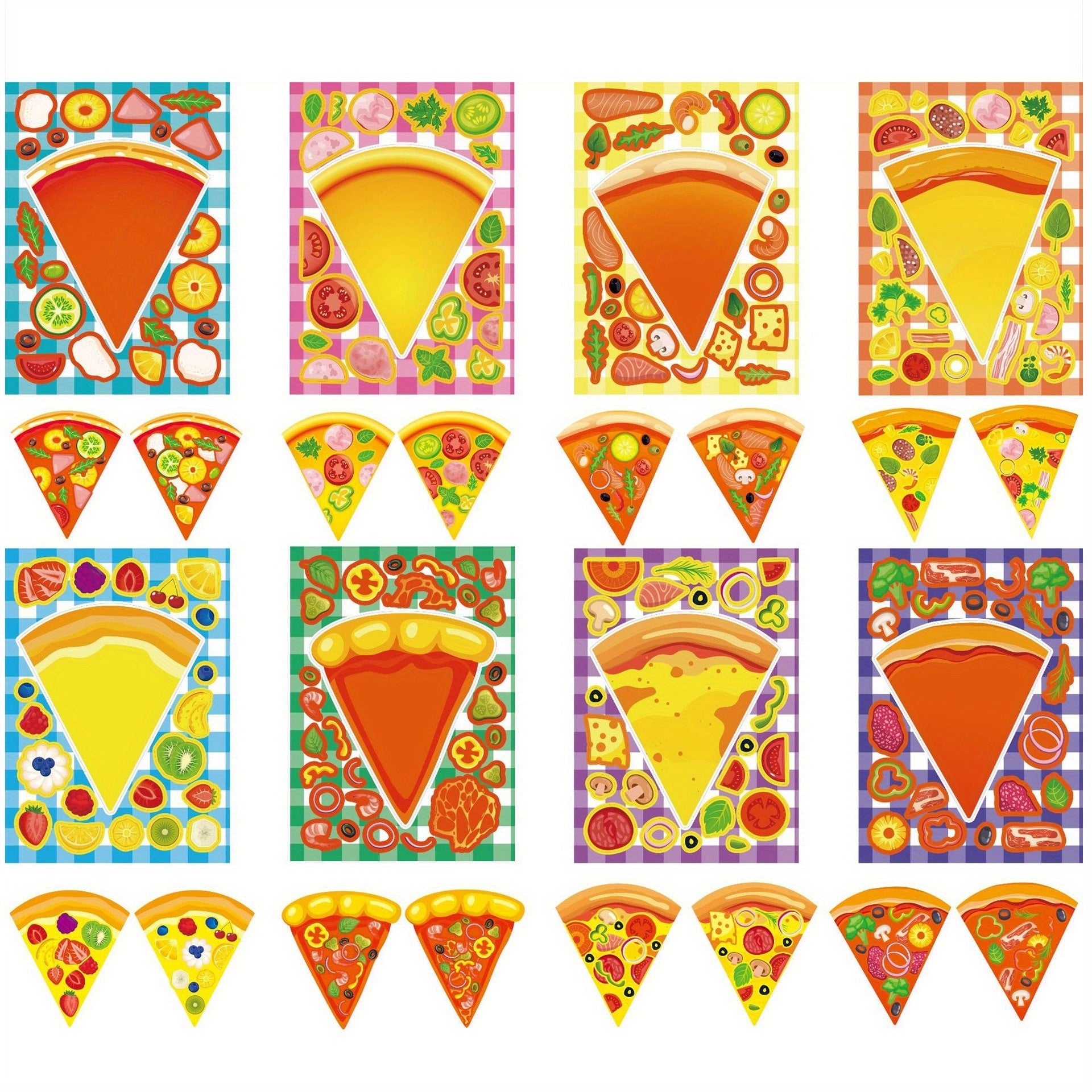 16 Pack Vinyl Cartoon Pizza Dessert DIY Stickers for Plastic Surfaces