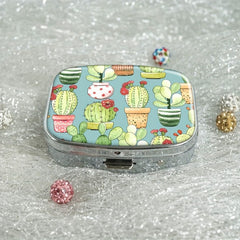 Cacti & Pots Turquoise Pill Case 2 Compartment Medicine Organizer
