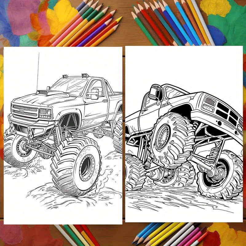 Monster Truck Coloring Book 22 Pages Ages 14+