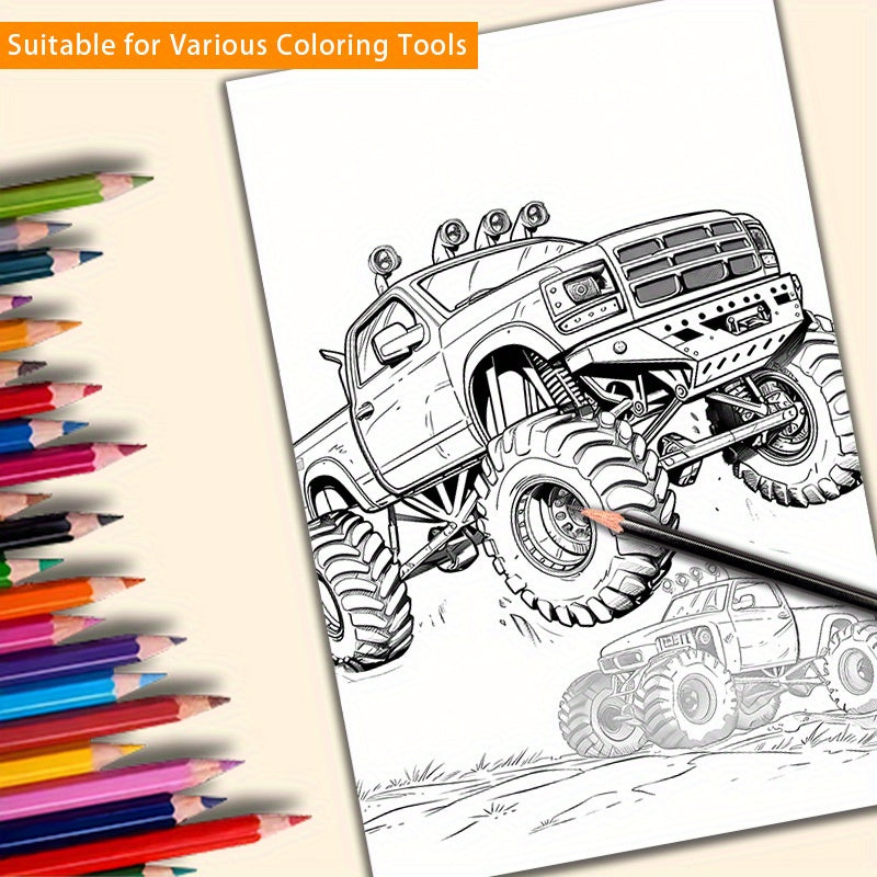 Monster Truck Coloring Book 22 Pages Ages 14+