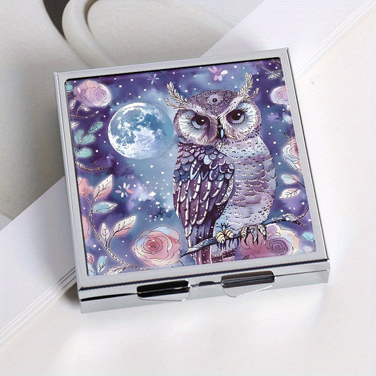 Owl Print Square Pill Box with 4 Compartments Portable Medicine Box
