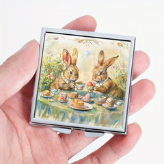 Tea Drinking Rabbit Print Pill Box with 4 Compartments
