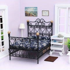 1:12 Scale Iron Double Bed Classic Finish Dollhouse Wedding Decor