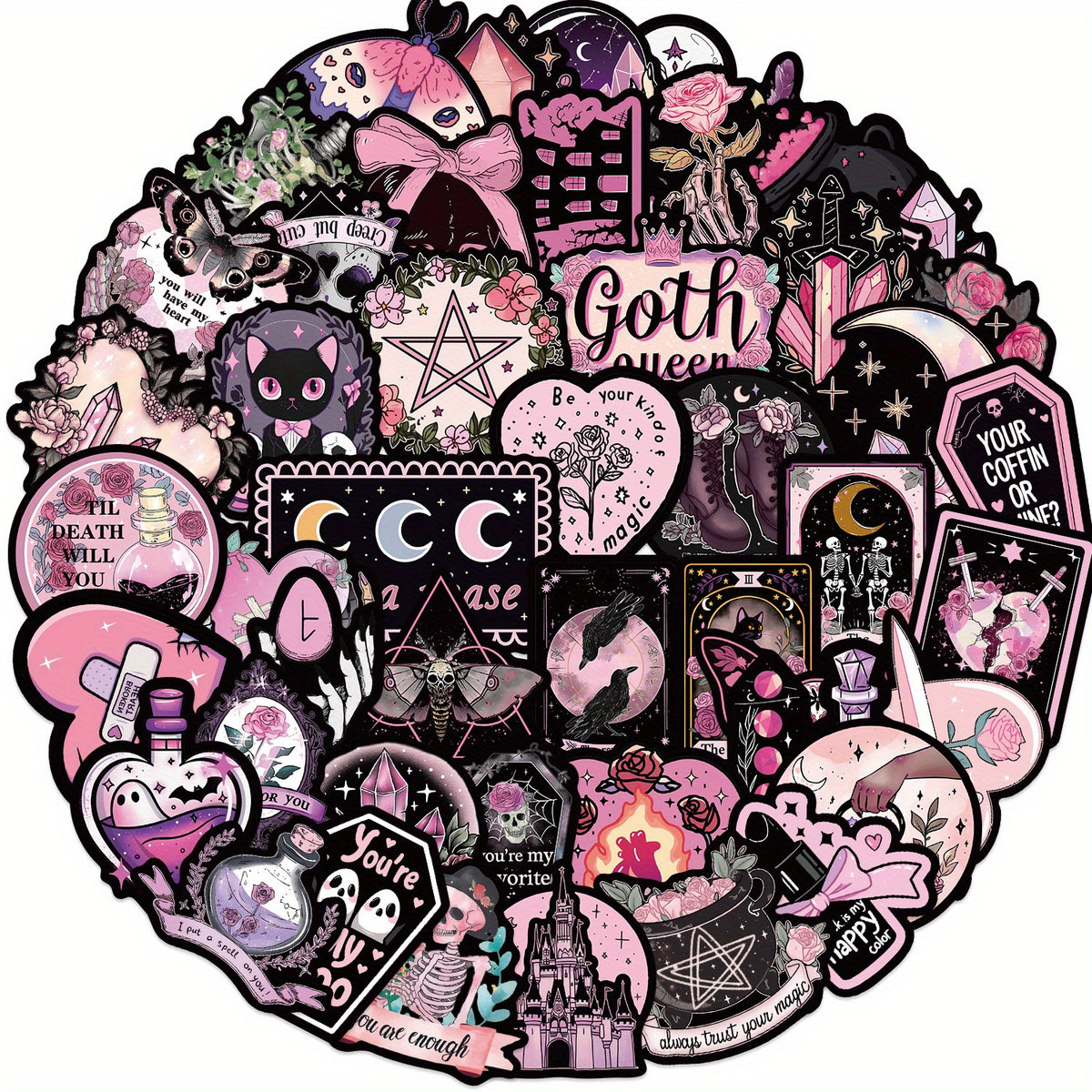 50pcs Gothic & Vinyl Sticker Pack Reusable Cartoon Decals DIY Projects Party Fav