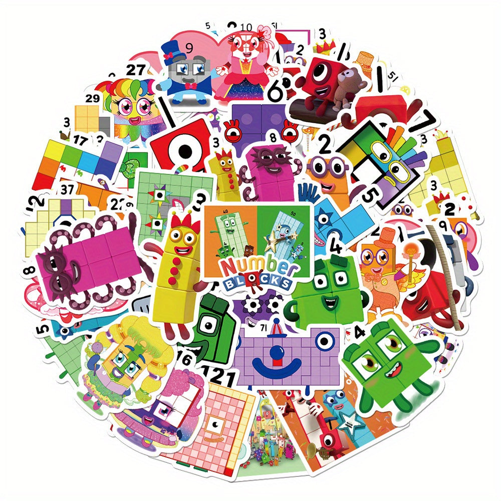 52pcs Numberblocks Cartoon Vinyl Sticker Pack for DIY Mobile Phone Laptop