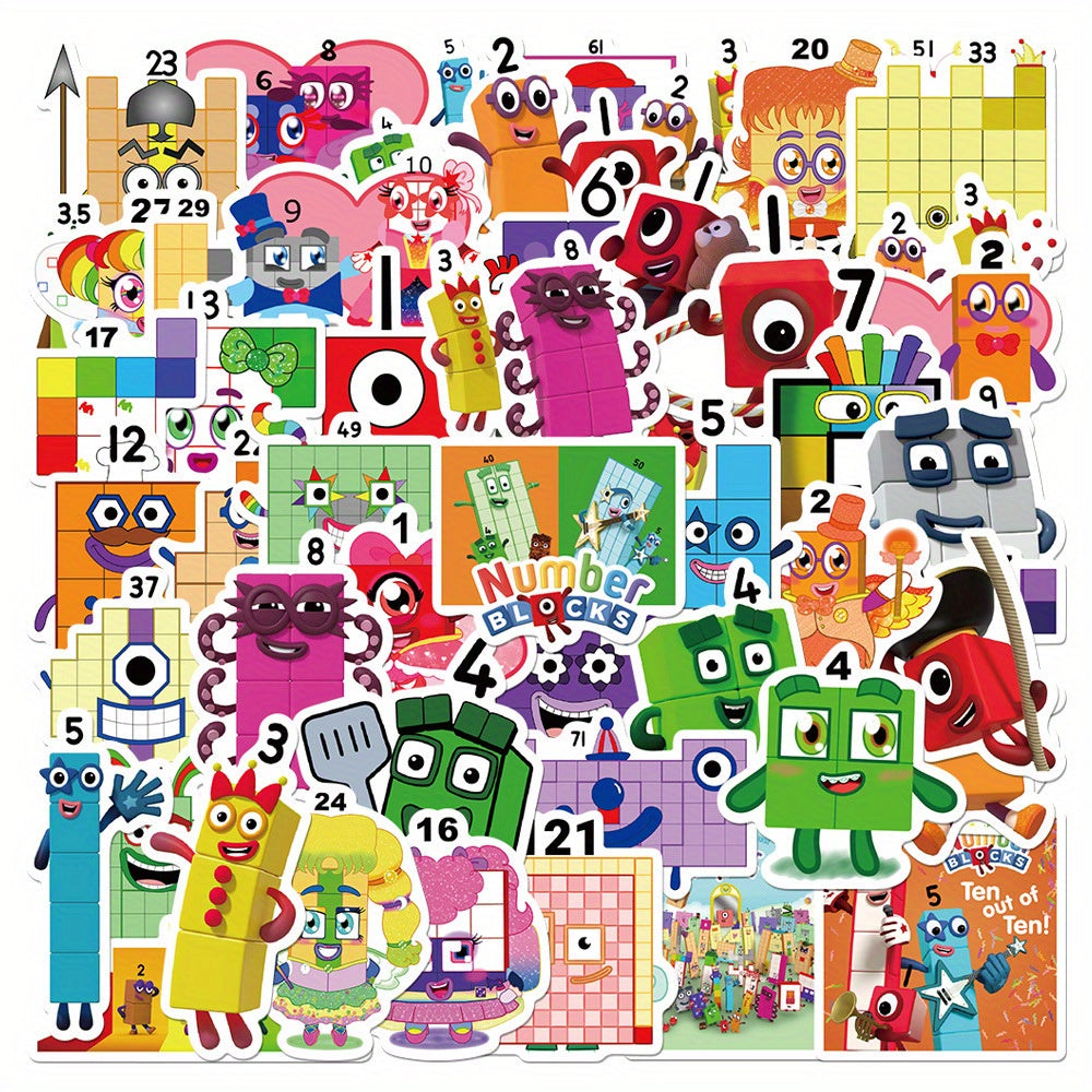 52pcs Numberblocks Cartoon Vinyl Sticker Pack for DIY Mobile Phone Laptop