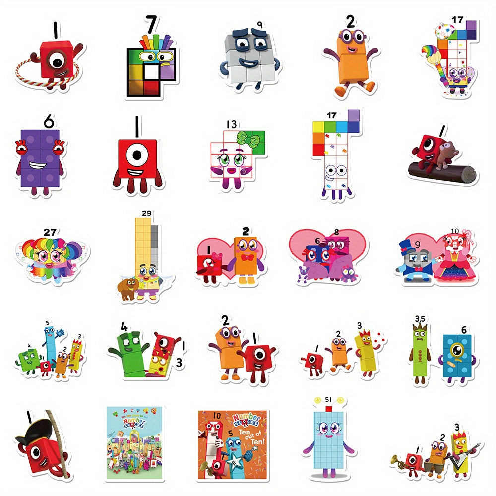 52pcs Numberblocks Cartoon Vinyl Sticker Pack for DIY Mobile Phone Laptop