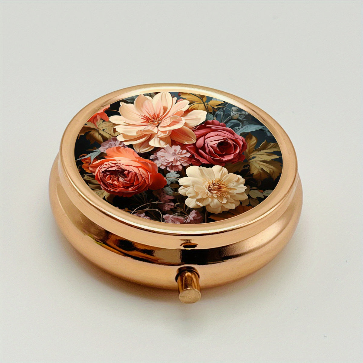 Floral Pill Organizer 3 Compartment Metal Medicine Case