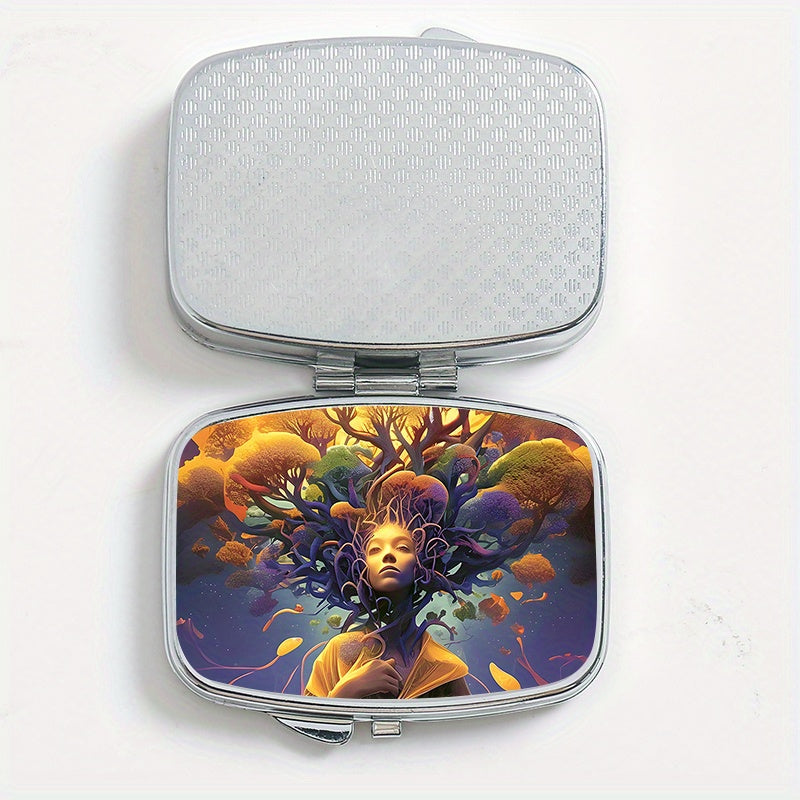 Tree of Life Square Pill Box 2 Compartment Metal Medicine Case
