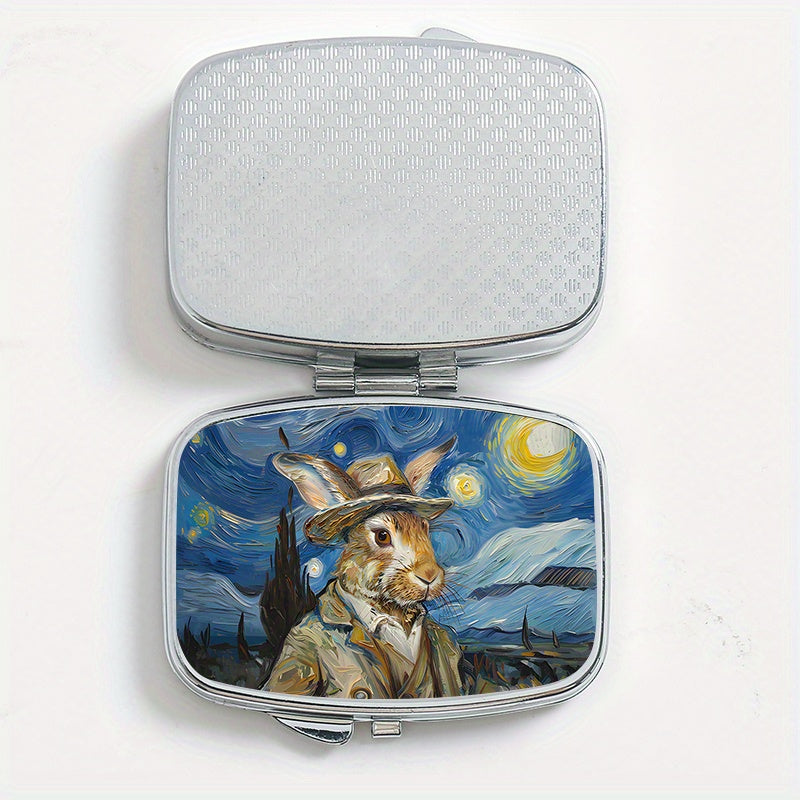 Van Gogh Rabbit Metal Pill Box 2 Compartment Organizer