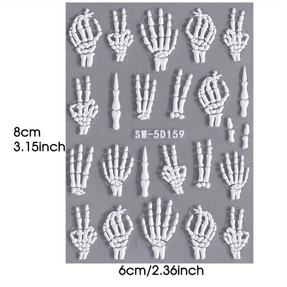 Skull Nail Art Stickers 5D Self Adhesive Decals for DIY Manicure