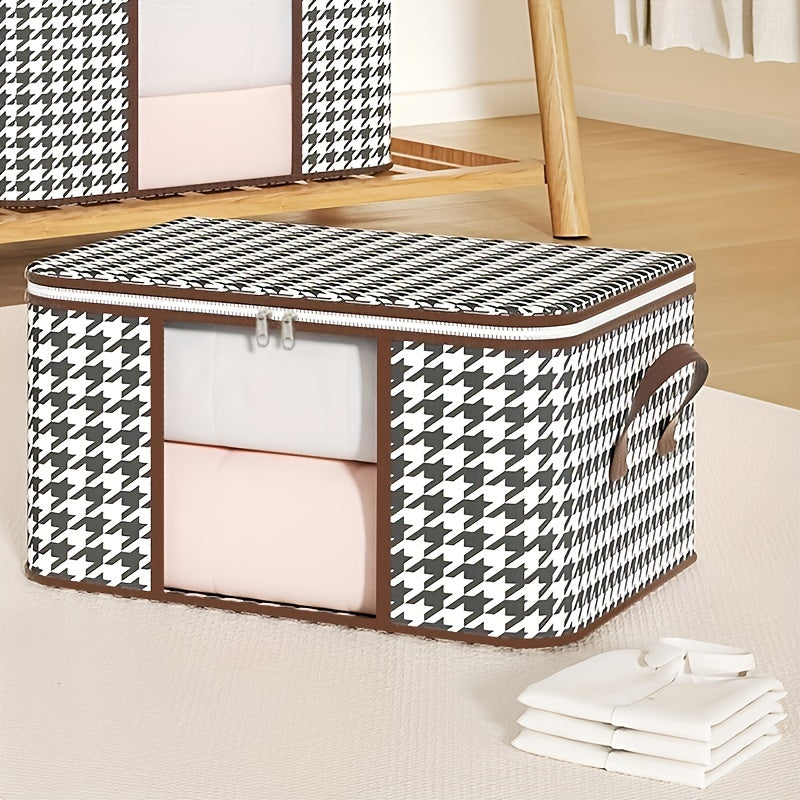 Stylish Houndstooth Storage Box for Clothes Toys Books - Durable Zipper