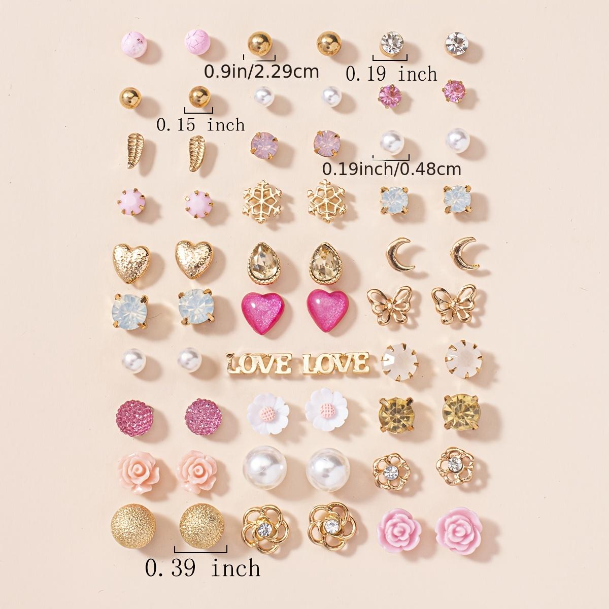 30 Pairs Assorted Stud Earrings Set with Zircon and Flower Designs