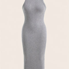  Solid Round Neck Tank Dress