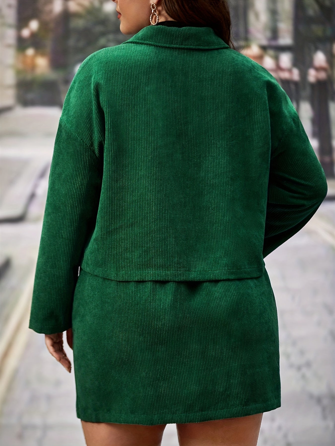  Long Sleeve Corduroy Coat & Mini Skirt Set