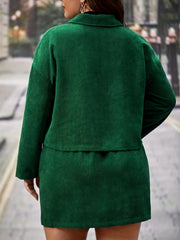  Long Sleeve Corduroy Coat & Mini Skirt Set