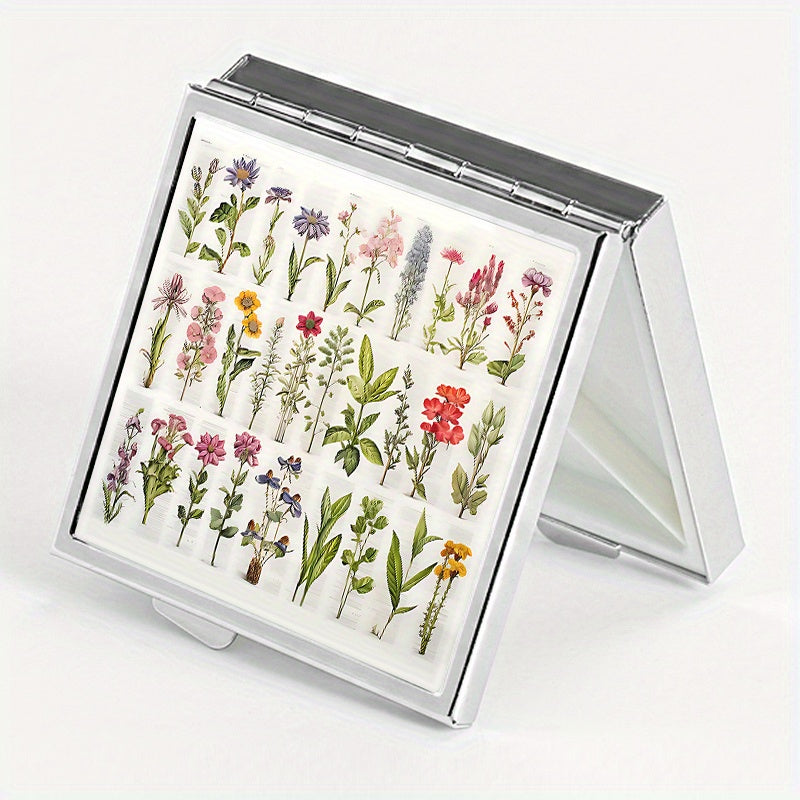 Plant Illustration Print Square Pill Box with 4 Compartments