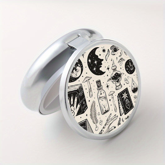 Vintage Patterned Round Pill Box with 3 Compartments