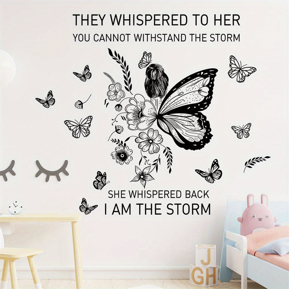 PEOHO I AM THE STORM Wall Decal Butterfly & Floral Design