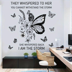 PEOHO I AM THE STORM Wall Decal Butterfly & Floral Design
