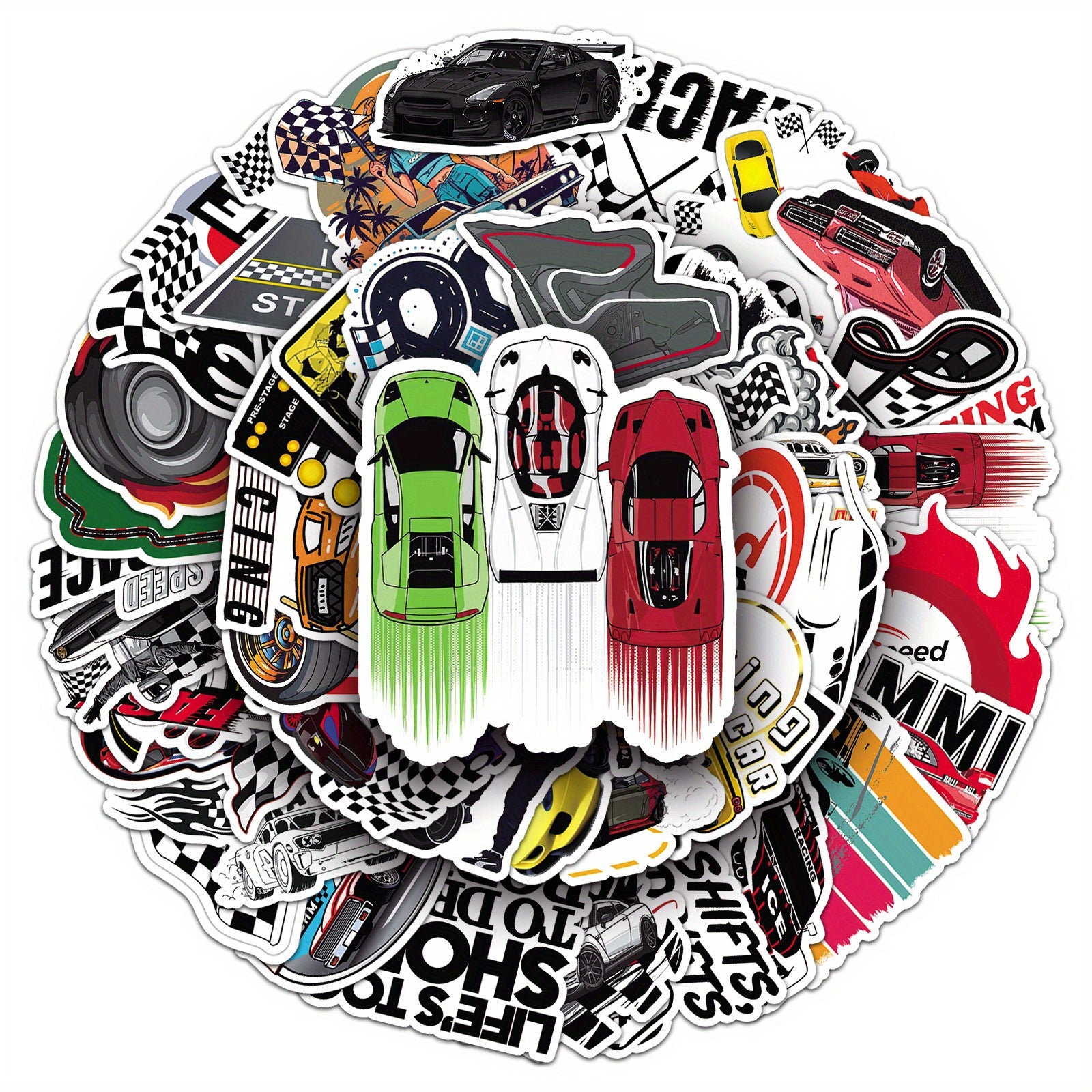 50pcs Racing Themed Sticker Pack for DIY Projects Halloween & Christmas