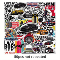 50pcs Racing Themed Sticker Pack for DIY Projects Halloween & Christmas
