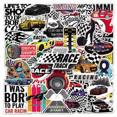 50pcs Racing Themed Sticker Pack for DIY Projects Halloween & Christmas