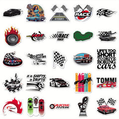 50pcs Racing Themed Sticker Pack for DIY Projects Halloween & Christmas