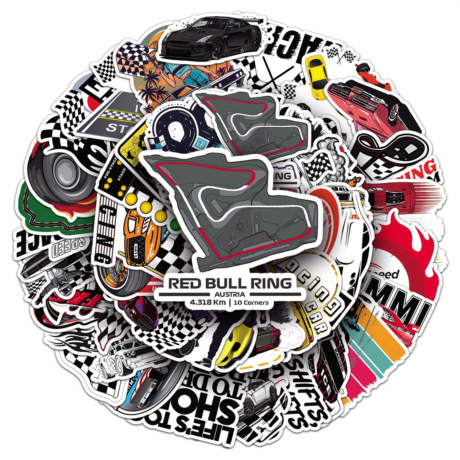 50pcs Racing Themed Sticker Pack for DIY Projects Halloween & Christmas