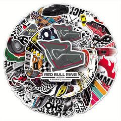 50pcs Racing Themed Sticker Pack for DIY Projects Halloween & Christmas