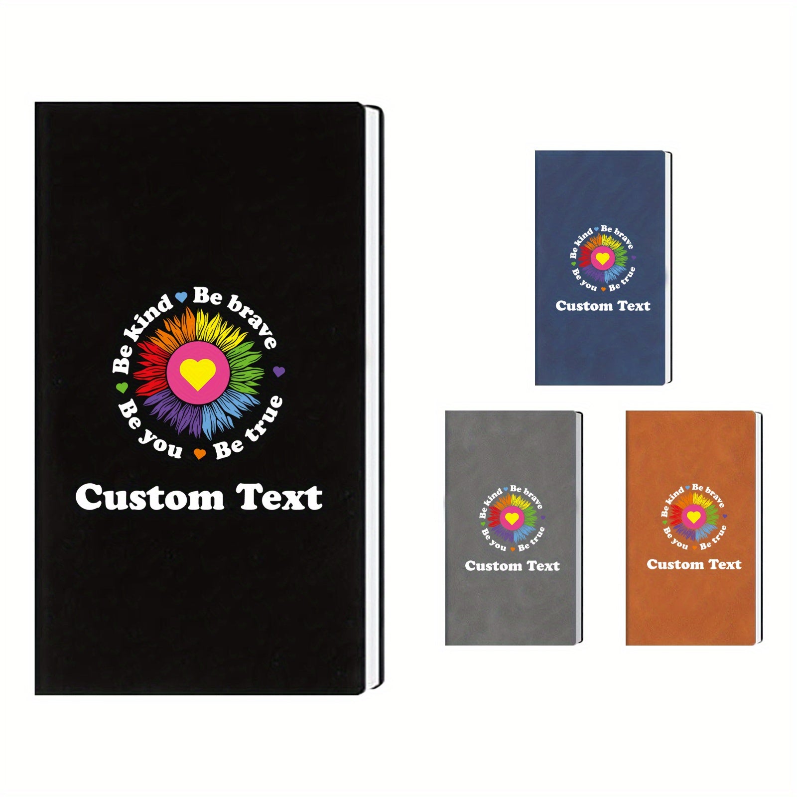 Custom Engraved Journal Notebook Personalized Text with Sunflower Heart