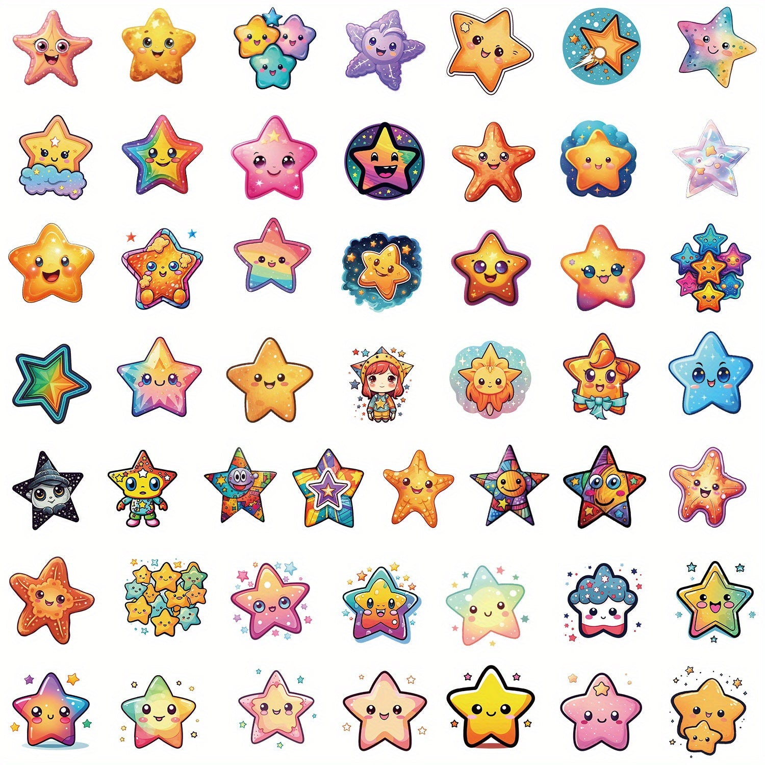 50 Cute Stars Vinyl Stickers Waterproof DIY Phone Cases Laptops
