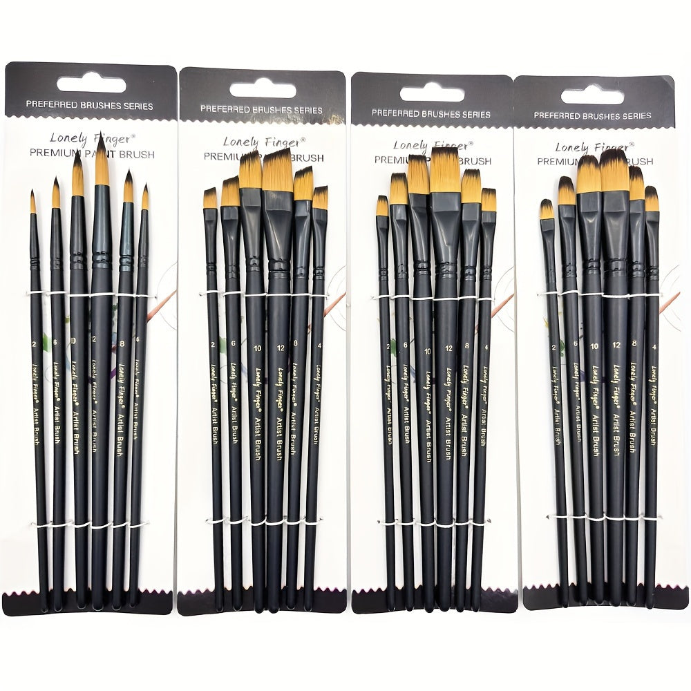 6pcs Synthetic Paint Brush Set With Nylon Tips For Acrylic & Watercolor