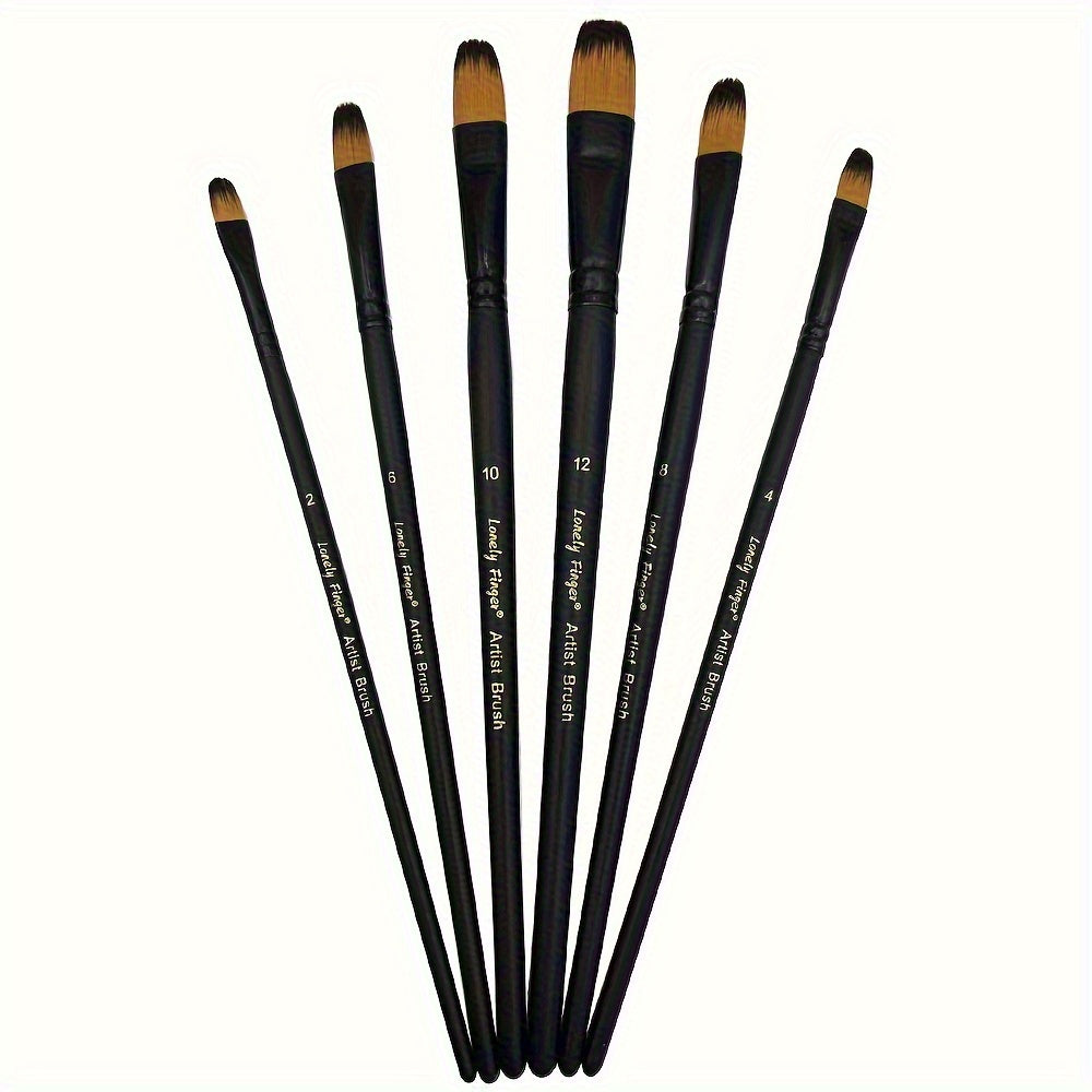 6pcs Synthetic Paint Brush Set With Nylon Tips For Acrylic & Watercolor