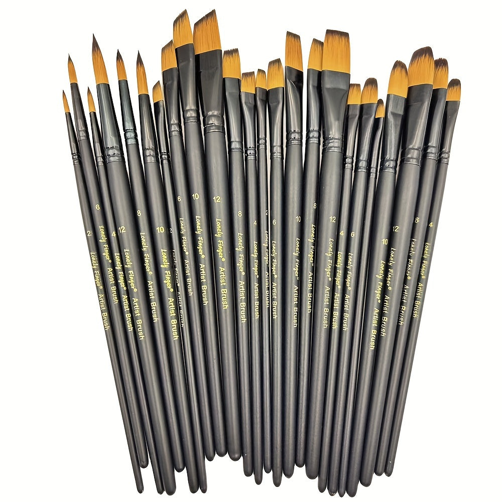 6pcs Synthetic Paint Brush Set With Nylon Tips For Acrylic & Watercolor