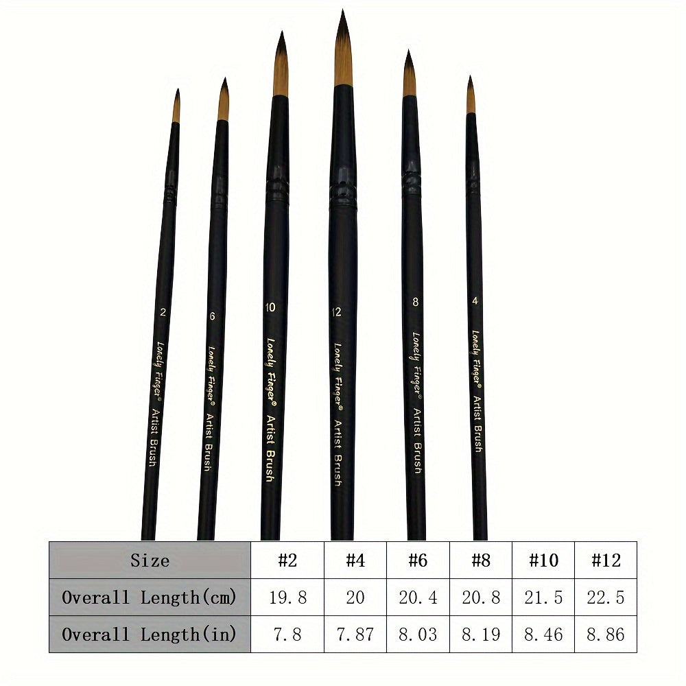 6pcs Synthetic Paint Brush Set With Nylon Tips For Acrylic & Watercolor