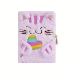 A5 Lockable Diary Journal Notebook Cat & Dog Plush Hardcover
