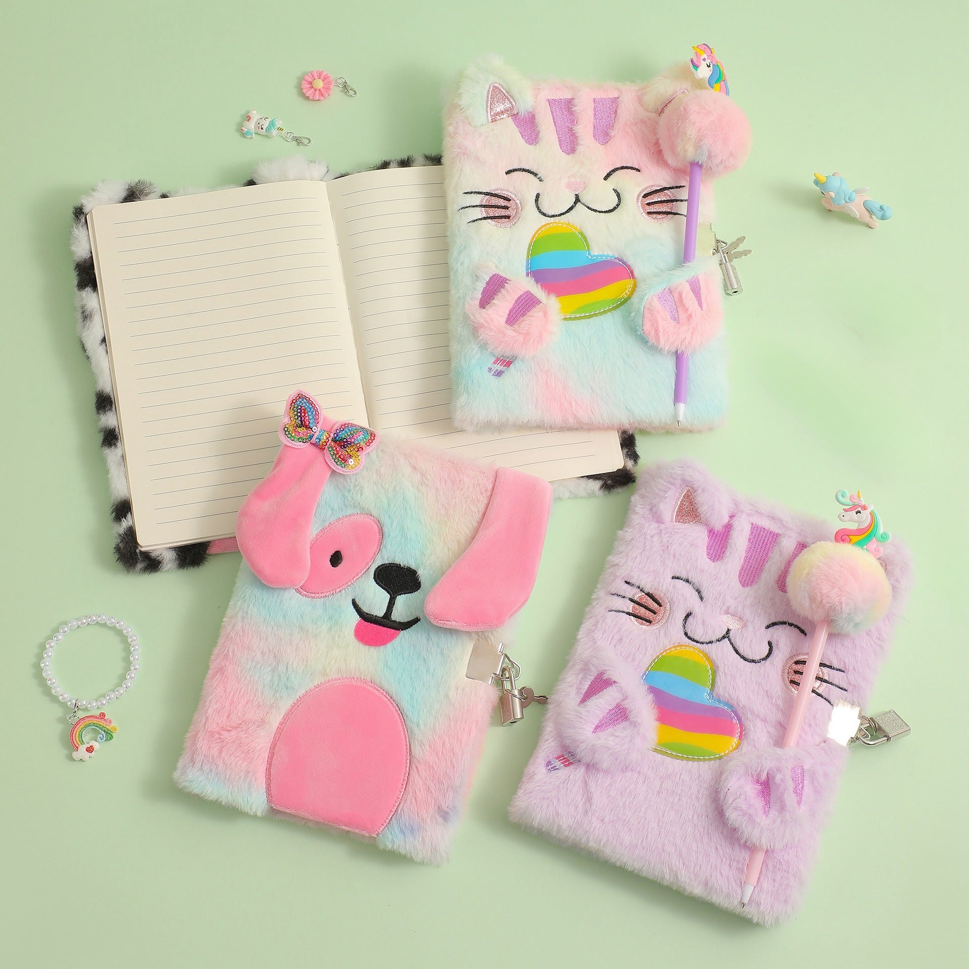 A5 Lockable Diary Journal Notebook Cat & Dog Plush Hardcover