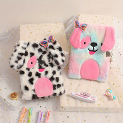 A5 Lockable Diary Journal Notebook Cat & Dog Plush Hardcover